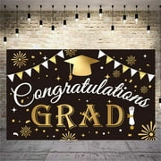 Apmemiss Clearance Graduation Congrats Grad Banner 70x43 Inch, Congratulations Graduate Backdrop Decorations, Black and Gold Congrats Grad Banners Signs, Class of 2024 Graduation Party Background